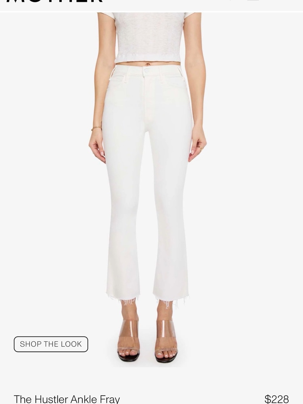 MOTHER White Ankle Fray Cropped Jeans